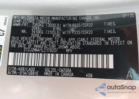 2020 Lexus Rx 350 z USA, uszkodzony, nr VIN 2T2JZMAA1LC178207